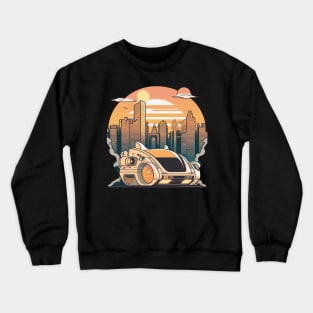 Futuristic Car Infront Of A Futuristic Mega City Crewneck Sweatshirt